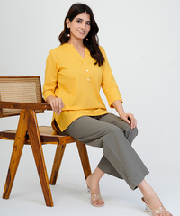 Yellow Airy Linen Short Kurta