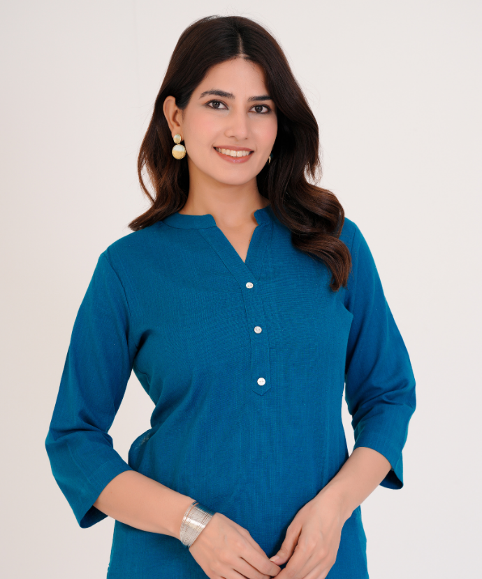 Turquoise Airy Linen Long Kurta