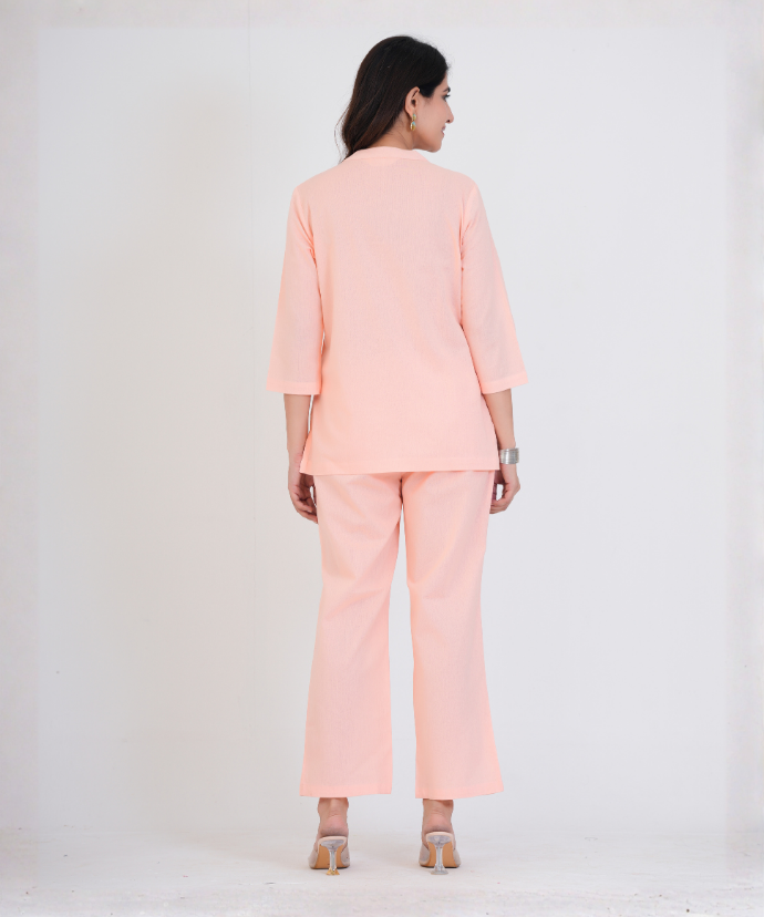 Peach Airy Linen Short Kurta Co-ord Set