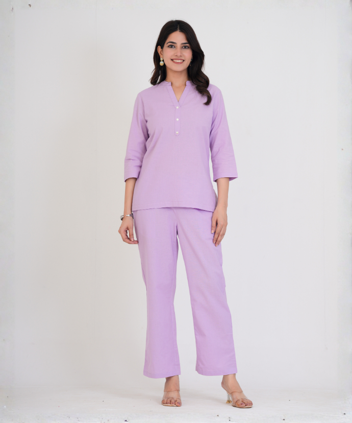 Lilac Airy Linen Short Kurta Co-ord Set