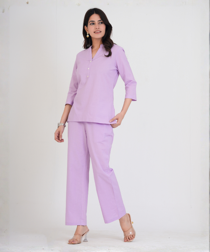 Lilac Airy Linen Short Kurta Co-ord Set