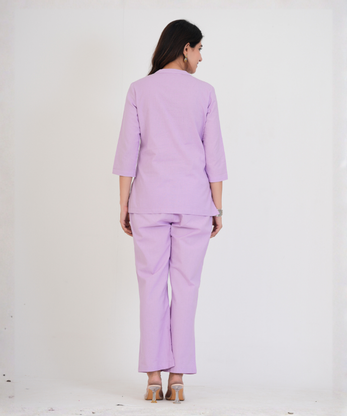 Lilac Airy Linen Short Kurta Co-ord Set