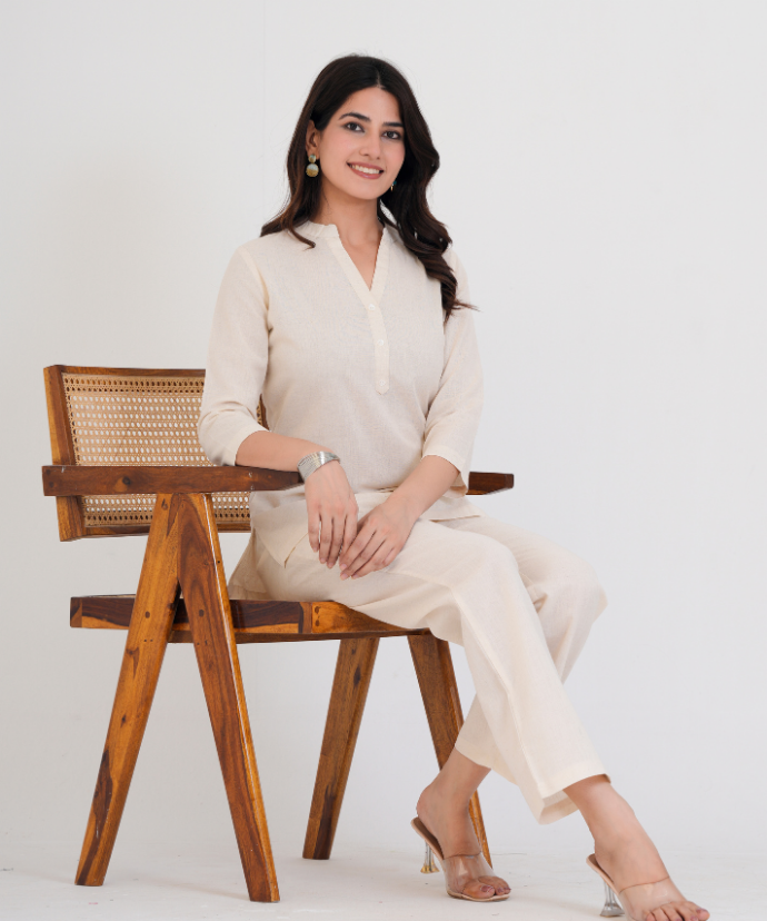 Ecro Airy Linen Short Kurta Co-ord Set