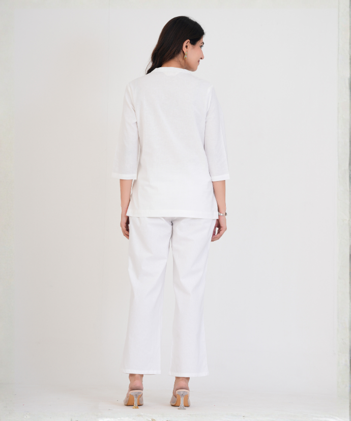 White Airy Linen Short Kurta Co-ord Set