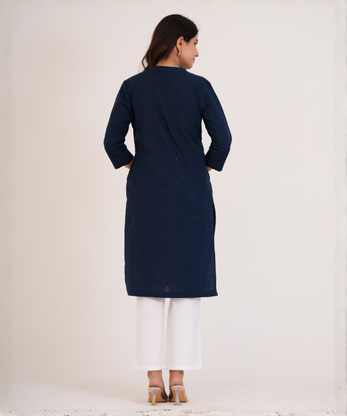 Navy Blue Airy Linen Long Kurta