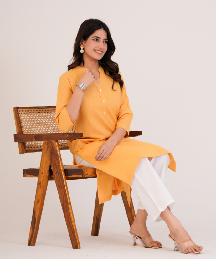 Yellow Airy Linen Long Kurta