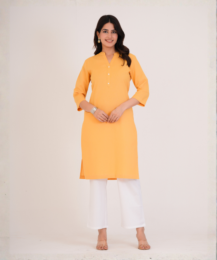 Yellow Airy Linen Long Kurta