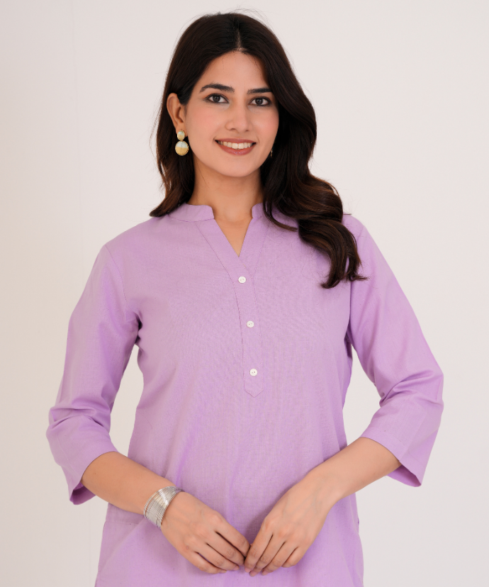 Lilac Airy Linen Long Kurta