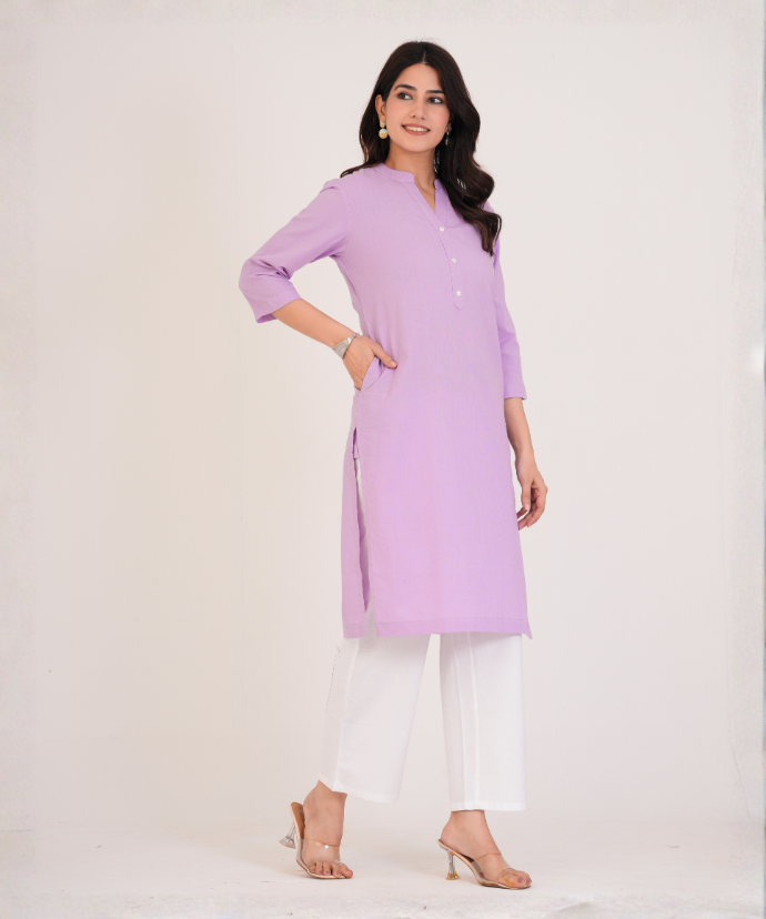 Lilac Airy Linen Long Kurta