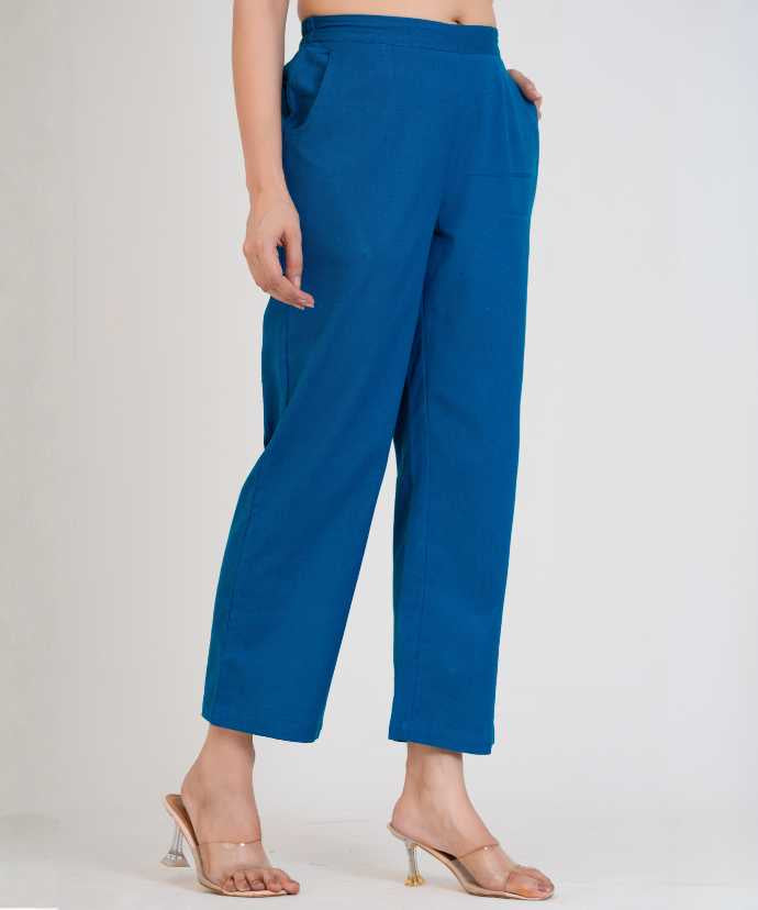 Turquoise Wide Leg Airy Linen Pant