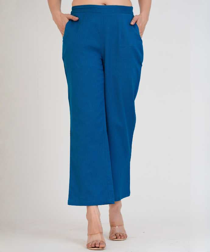 Turquoise Wide Leg Airy Linen Pant