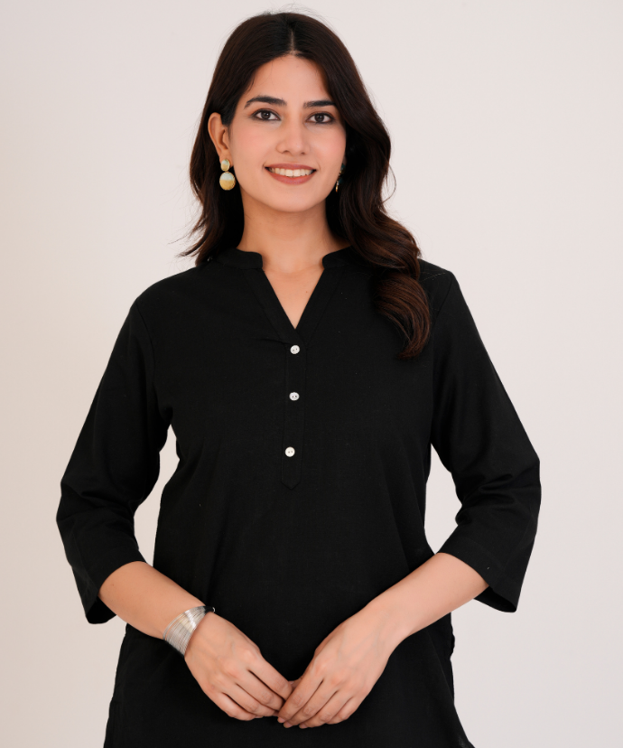 Black Airy Linen Long Kurta