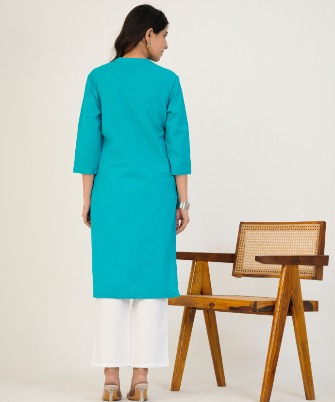 Teal blue Airy Linen Long  Kurta