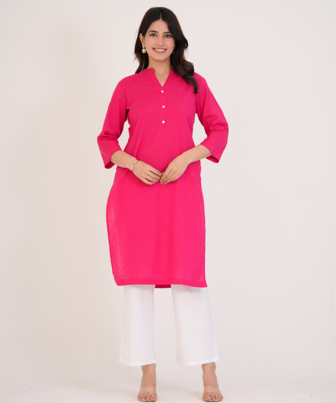 Hot Pink Airy Linen Long Kurta