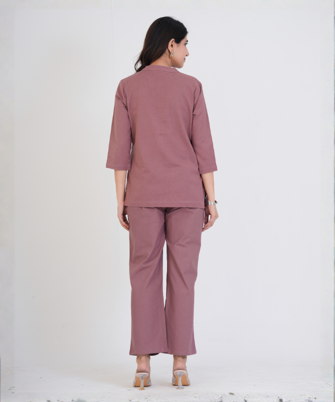 Rose Taupe Airy Linen Short Kurta Co-ord Set