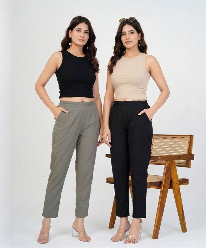 Black & Grey Cotton Pant Combo