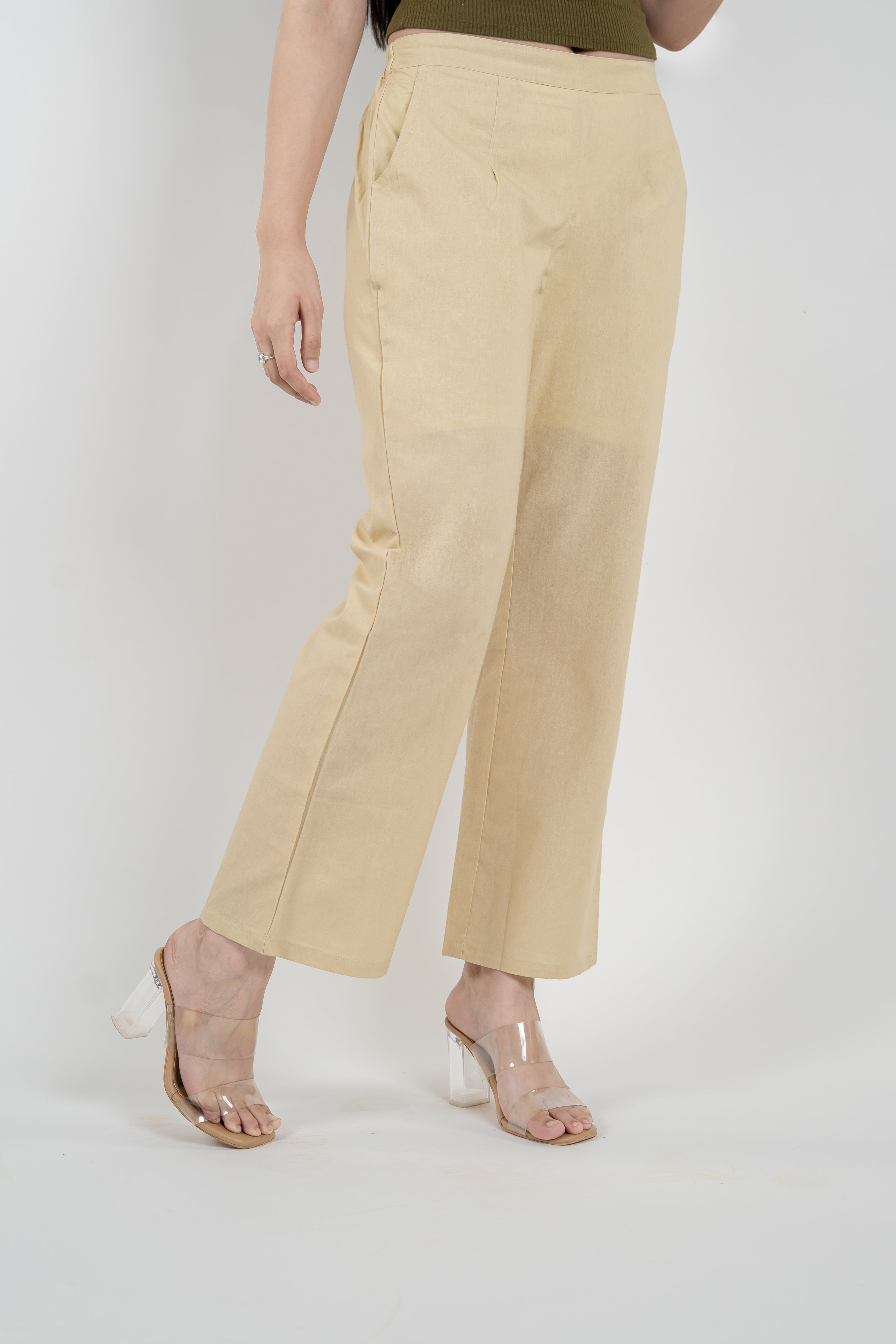 Beige Wide Leg Cotton Pant – Upper & Bottom