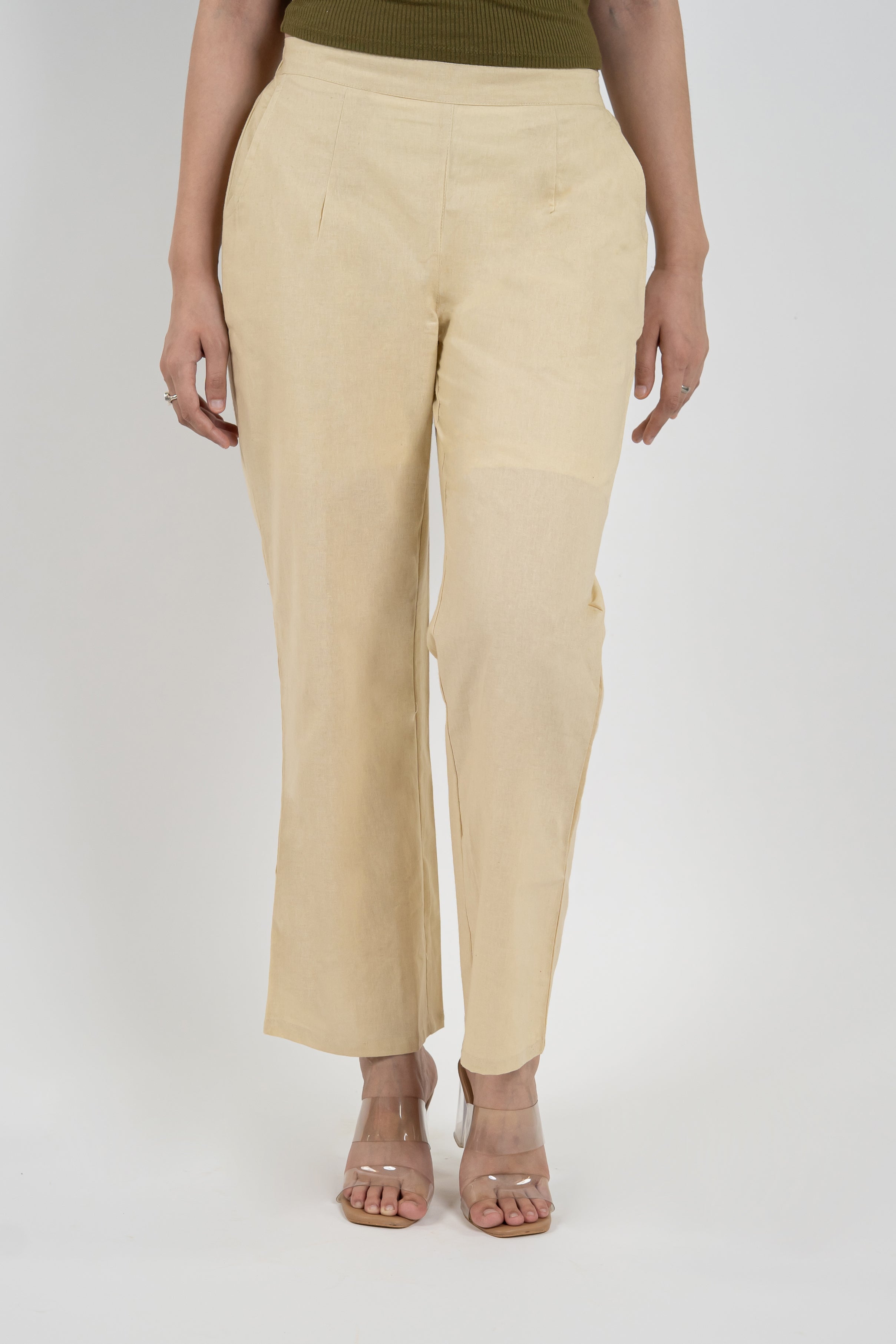 Beige Wide Leg Cotton Pant – Upper & Bottom
