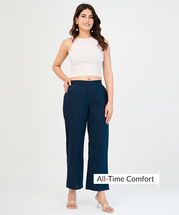 Navy Blue Wide Leg Cotton pant