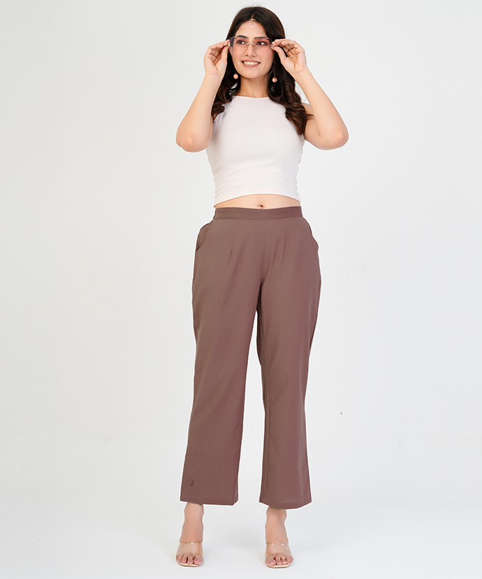 Rose Taupe  Wide Leg Cotton Pant