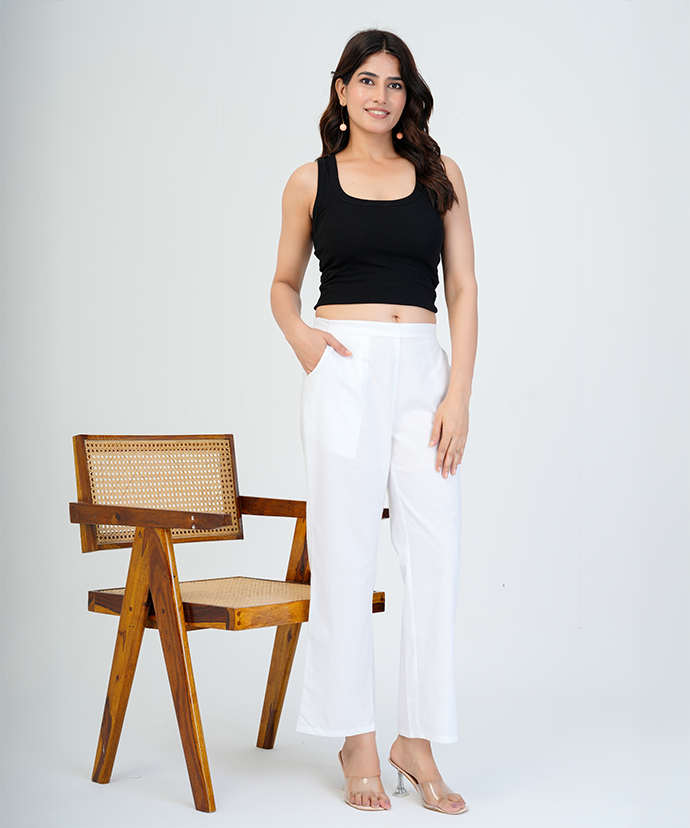 White Wide Leg Cotton Pant