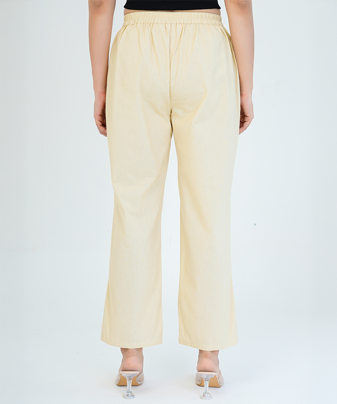 Beige Wide Leg Cotton Pant