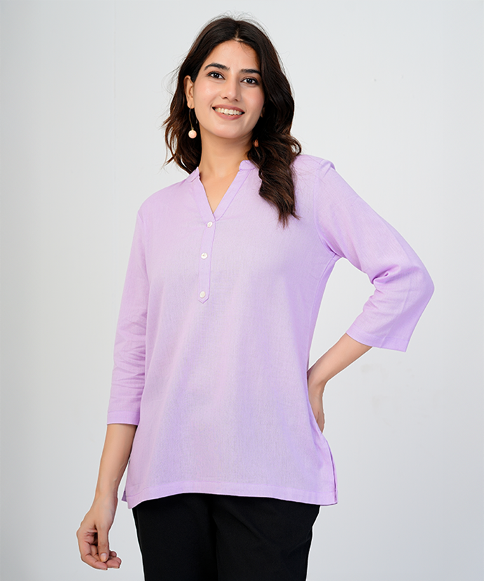 Lilac Airy Linen Short Kurta
