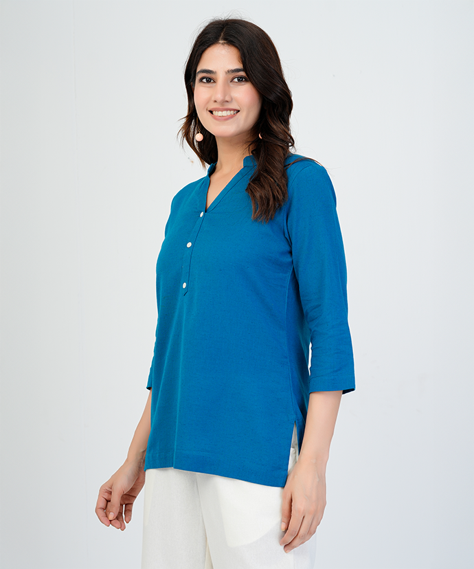 Turquoise Airy Linen Short Kurta