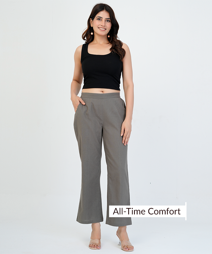 Cement Grey Wide Leg Cotton Pant