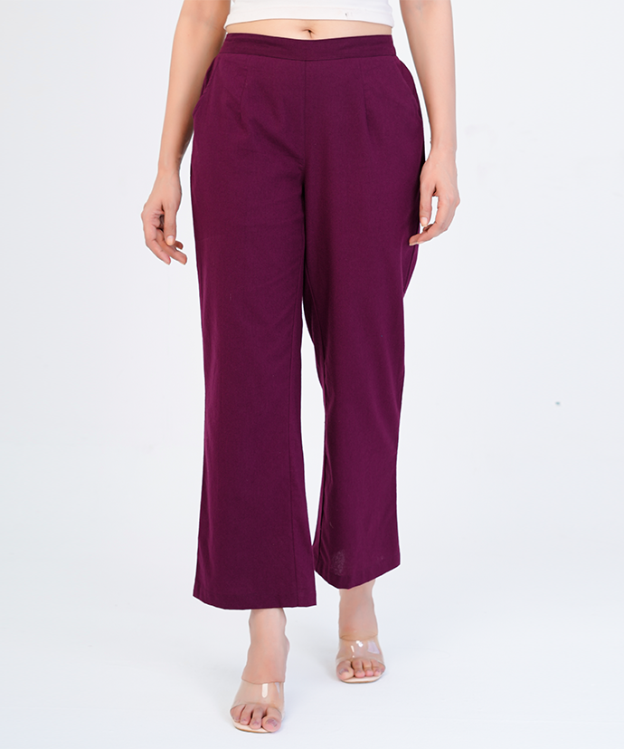 Wine Wide Leg Cotton Pant