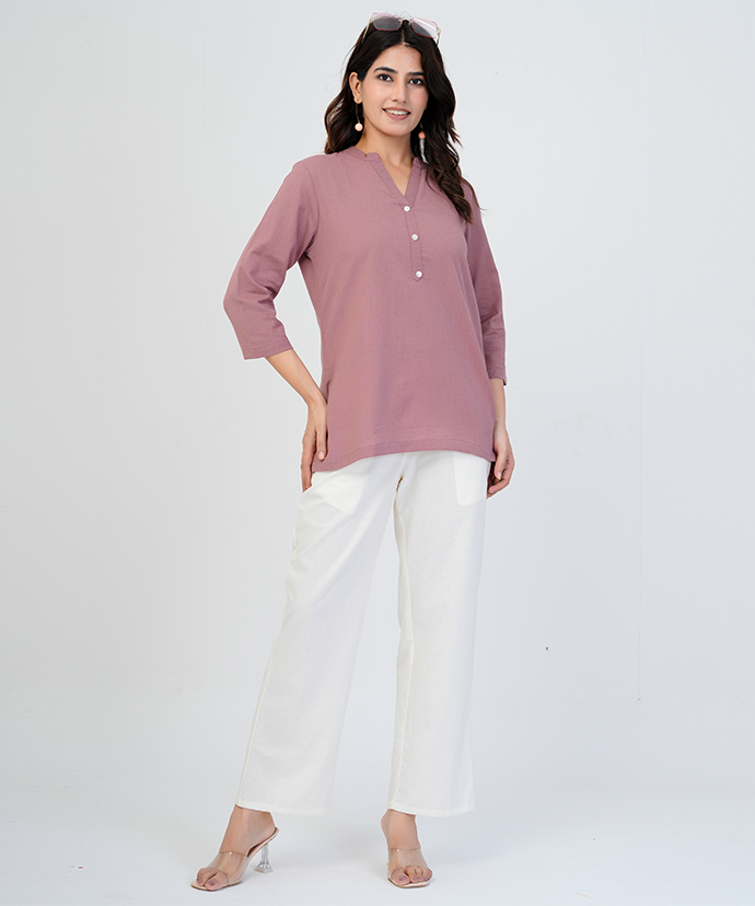 Rose Taupe Airy Linen Short Kurta