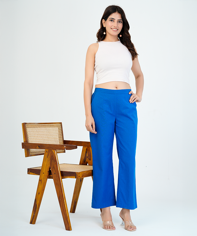 Royal Blue Wide Leg Cotton Pant