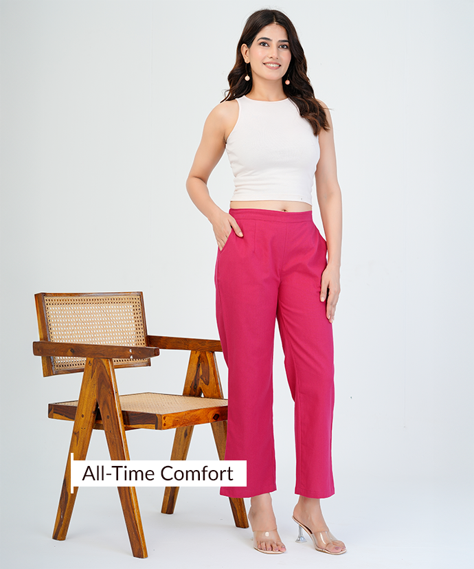 Crimson Rose Wide Leg Cotton Pant