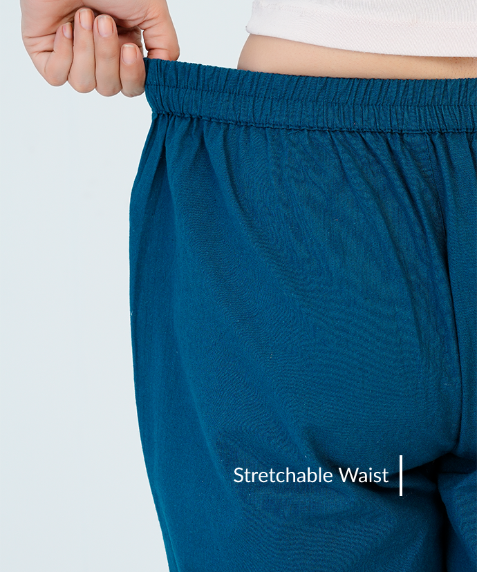 Peacock Blue Wide Leg Cotton pant