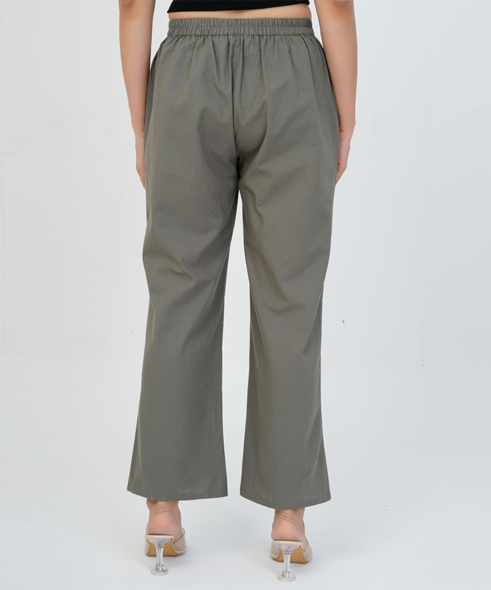 Grey  Wide Leg Cotton Pant