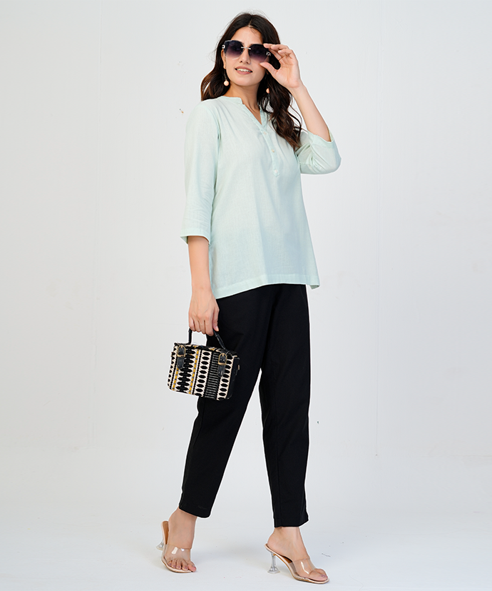 Mint Green Airy Linen Short Kurta