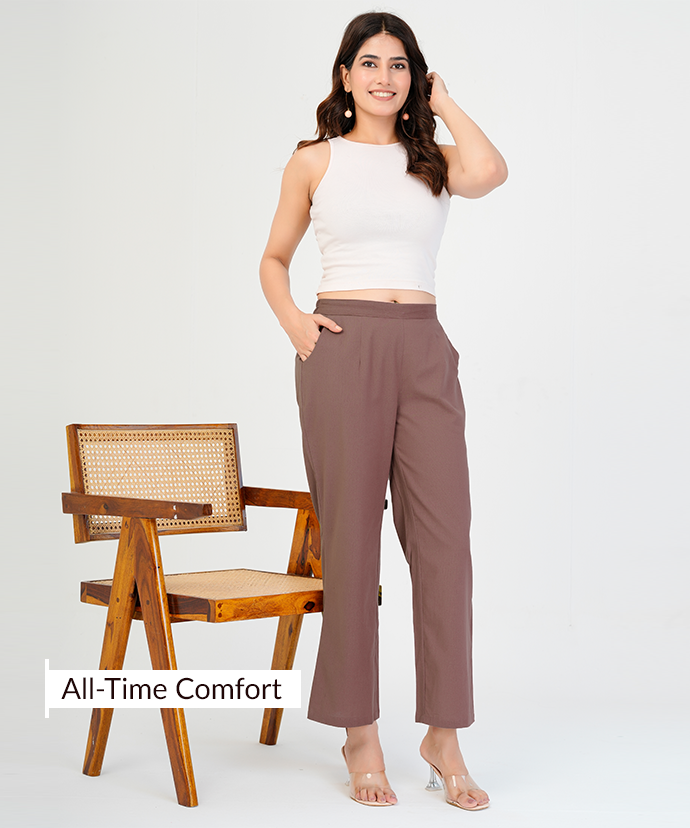 Rose Taupe  Wide Leg Cotton Pant