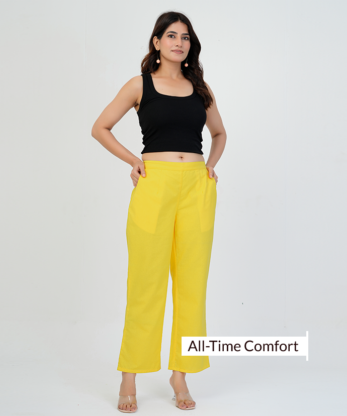 Yellow Wide Leg Cotton Pant