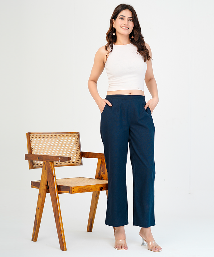 Navy Blue Wide Leg Cotton pant