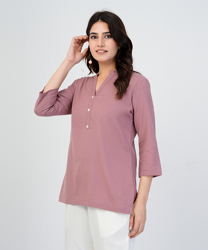 Rose Taupe Airy Linen Short Kurta