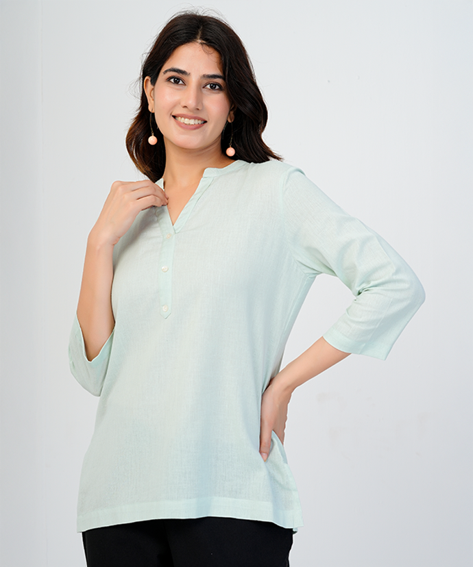 Mint Green Airy Linen Short Kurta