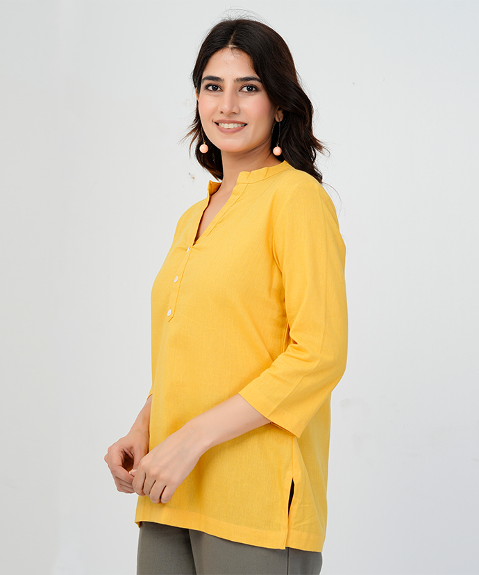 Yellow Airy Linen Short Kurta