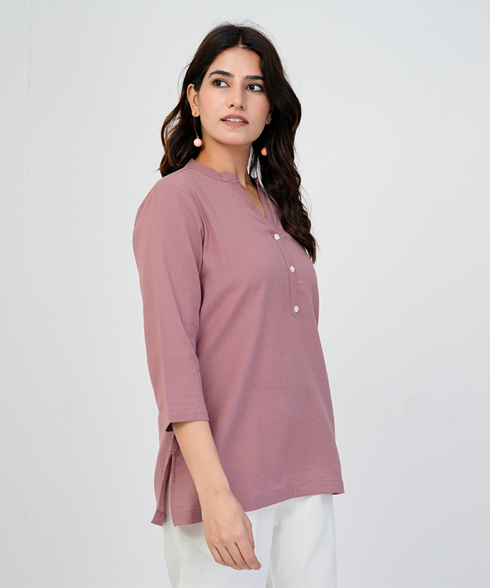 Rose Taupe Airy Linen Short Kurta