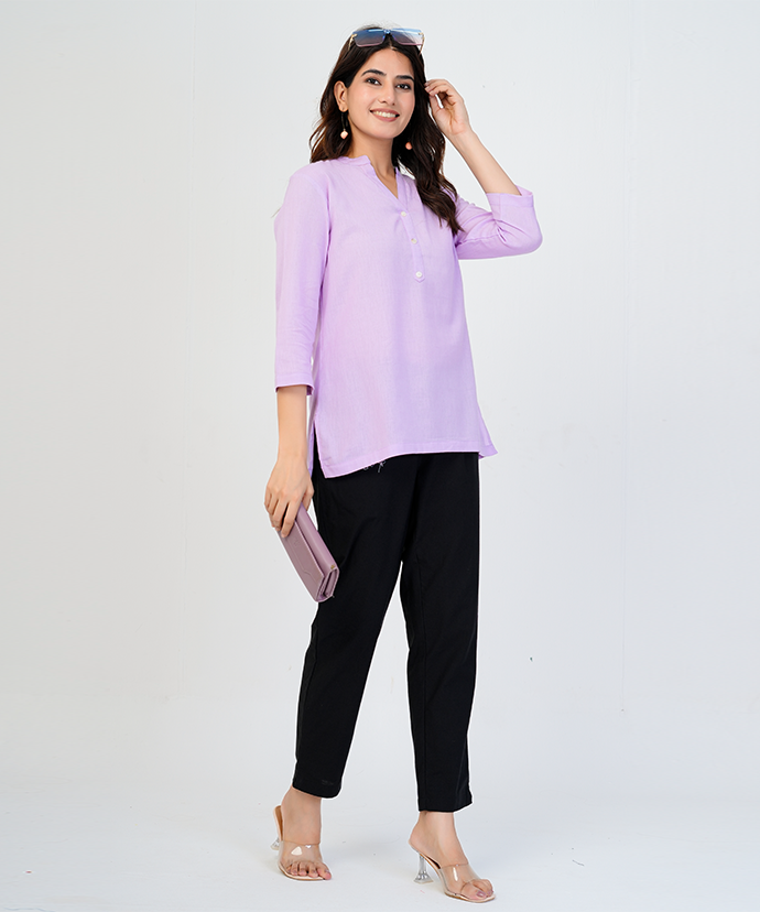Lilac Airy Linen Short Kurta