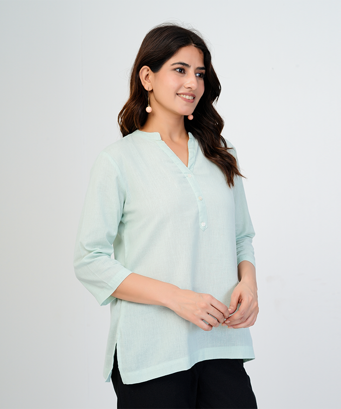Mint Green Airy Linen Short Kurta