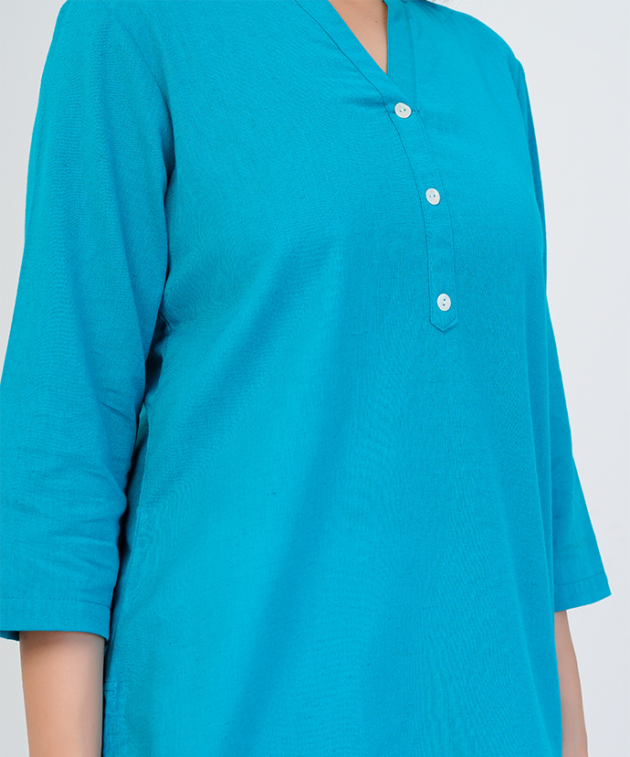 Teal blue Airy Linen Short Kurta