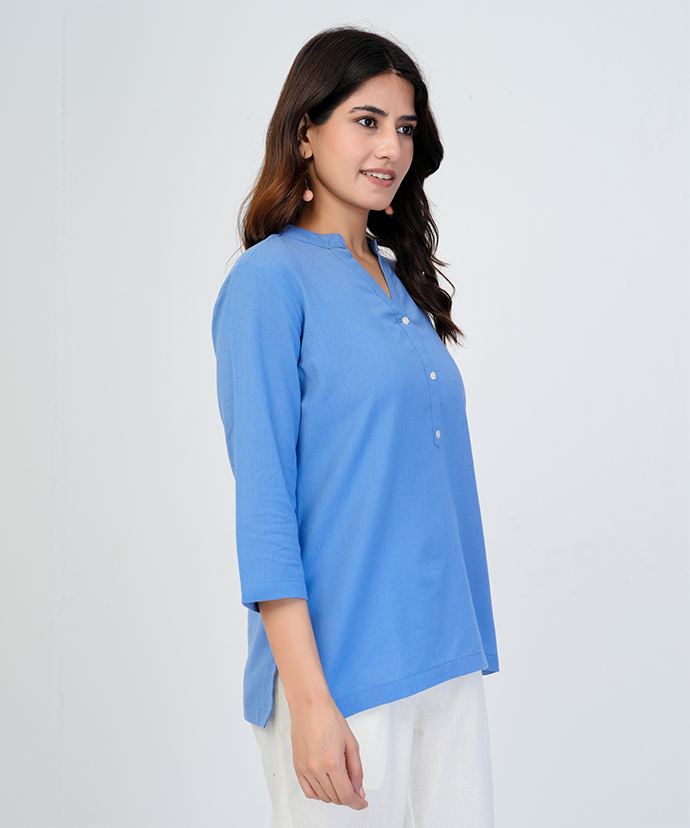 English blue Airy Linen Short Kurta