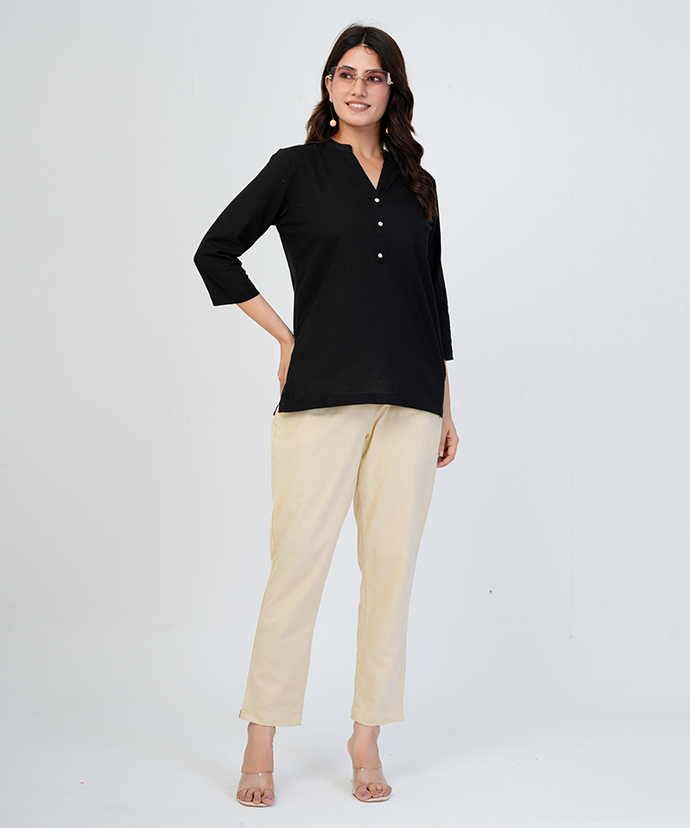 Black Airy Linen Short Kurta