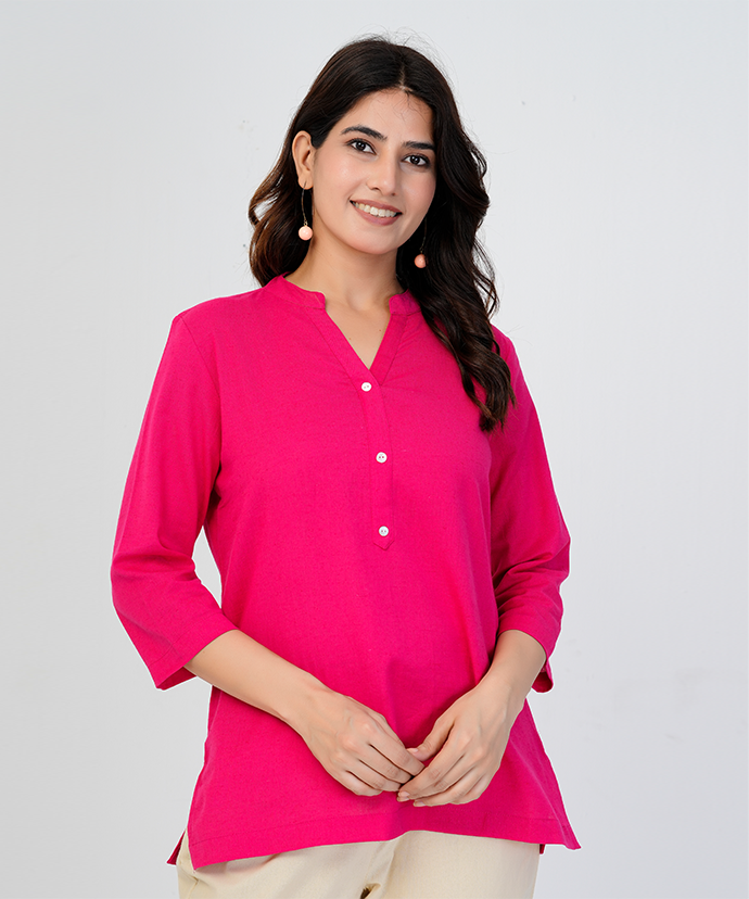 Hot Pink Airy Linen Short Kurta