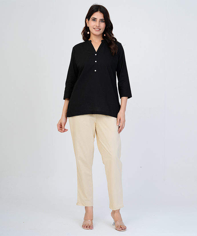 Black Airy Linen Short Kurta